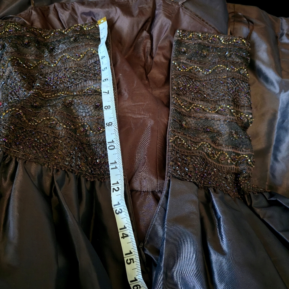 Vintage Liancarlo Couture For Neiman Marcus Brown Strapless Beaded Gown 8 - Picture 16 of 16